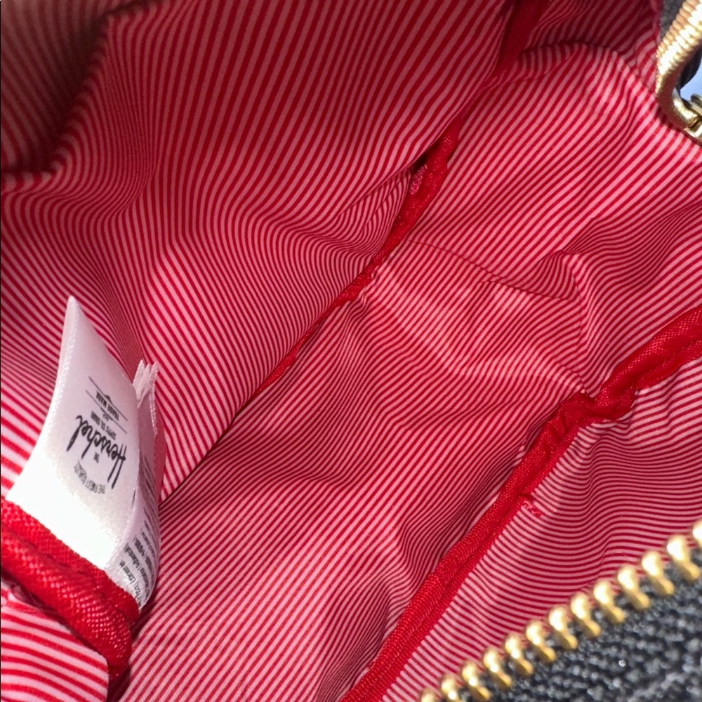 Herschel Supply Co. Black Backpack, Gold Zippers. NWOT. Red Stripe Interior. -C- - Picture 12 of 13